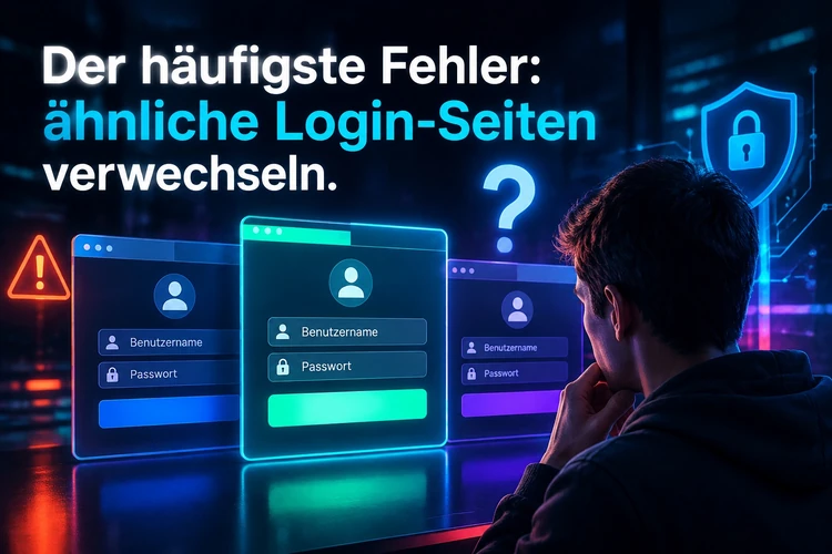 Der häufigste Fehler: ähnliche Login-Seiten verwechseln